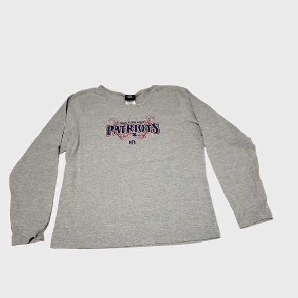 New England Patriots T-shirt Cotton Polyester Womens Large NFL Gray Long-sleeve - Picture 8 of 8